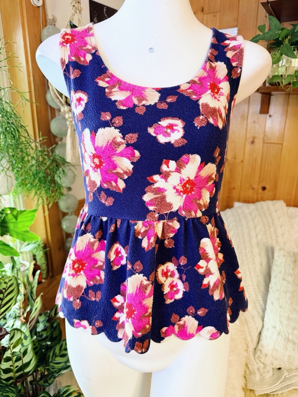 Anthropologie 9-H15 STCL Floral Peplum Open Back Top XS NWOT